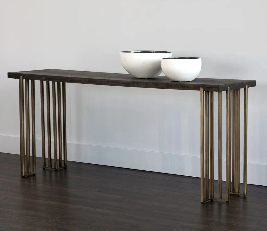 SUNPAN Classic Wood Console Table With Brass Legs