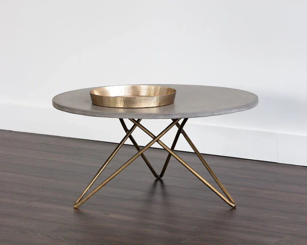 Wesley Coffee Table Concrete Top With Antique Brass Base