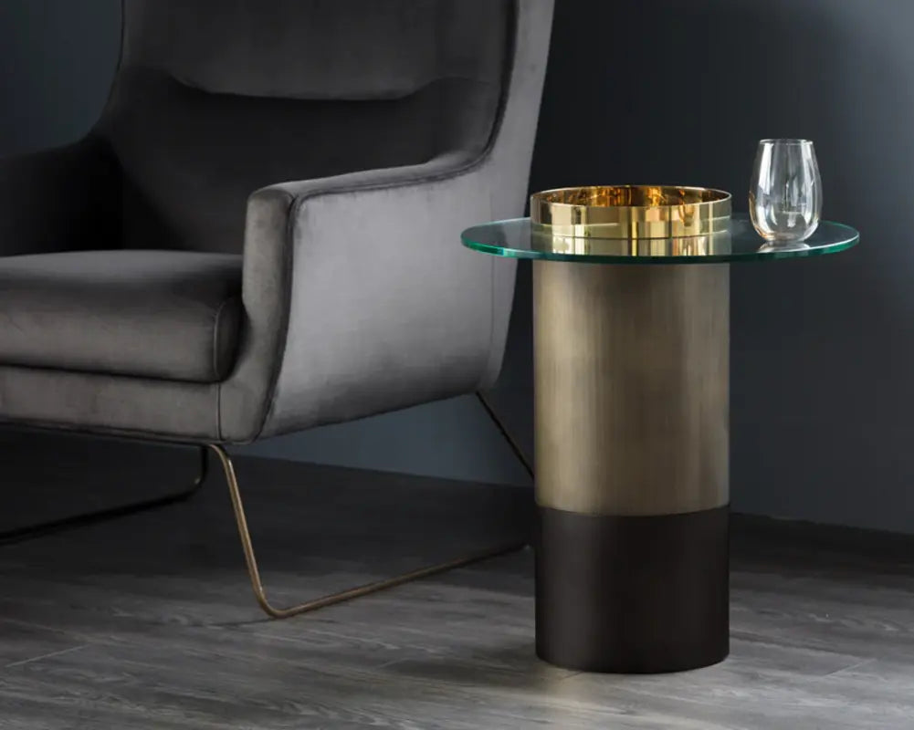 SUNPAN Haru Glass Topped Round End Table