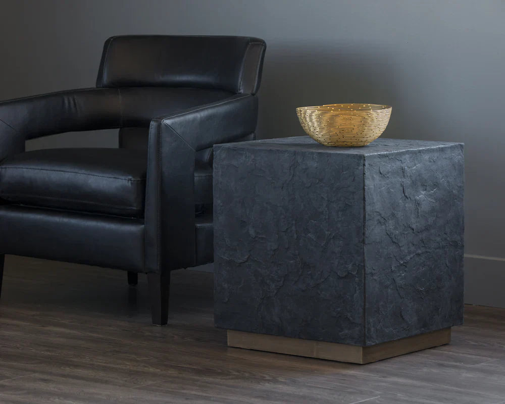 Newbury End Table Modern Concrete with Brass Base