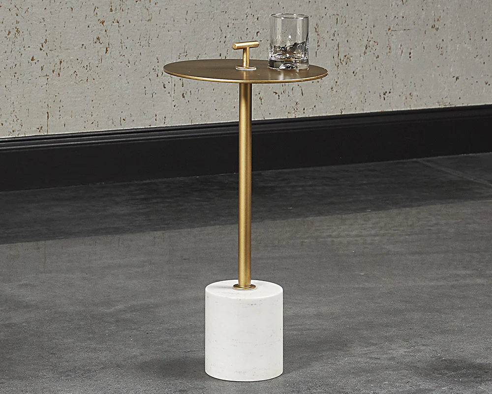 Sia End Table Modern Brass Top With Marble Base