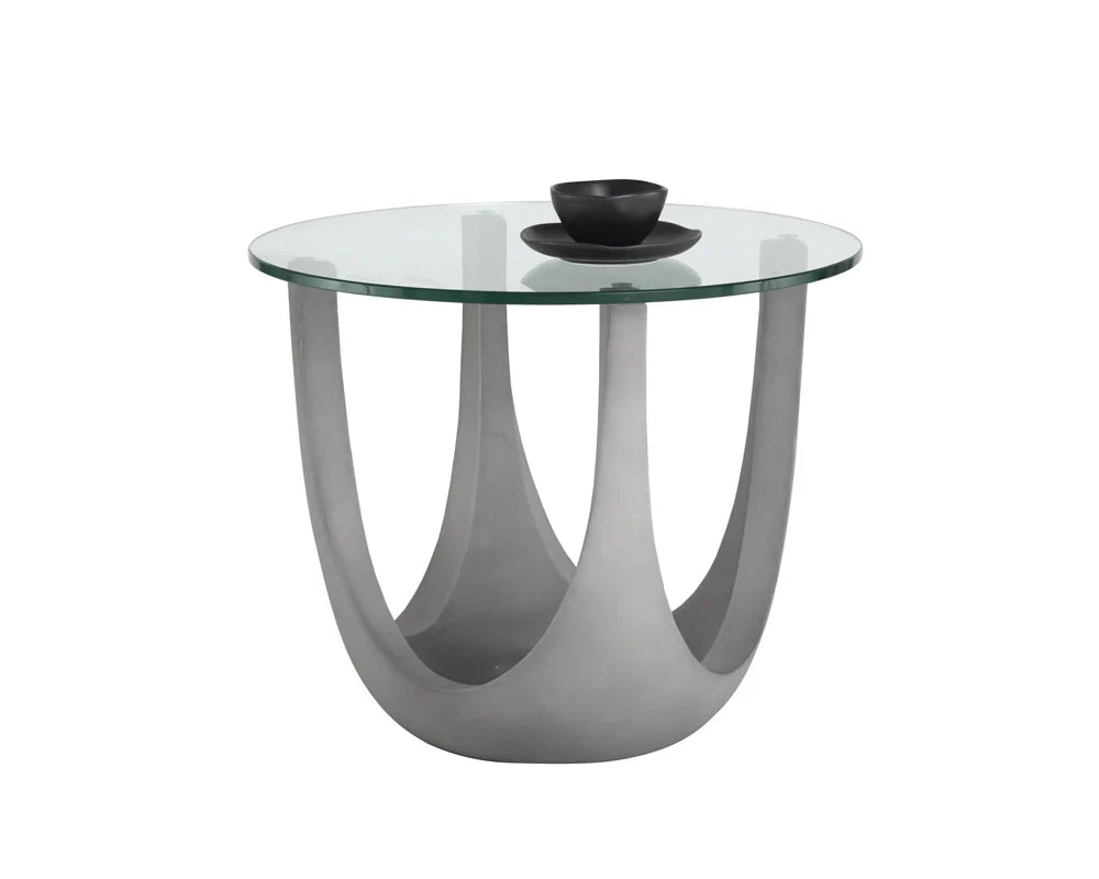 Elegant Lia Side Table With Glass Top And Concrete Base