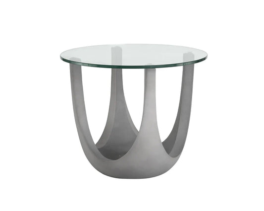 Elegant Lia Side Table With Glass Top And Concrete Base