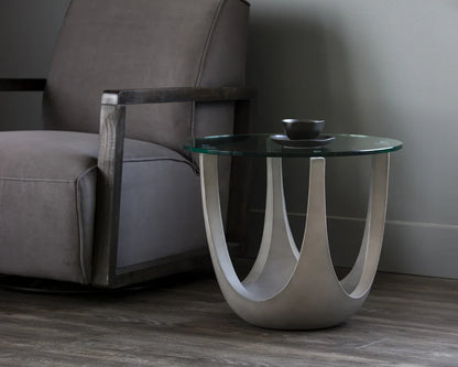 Elegant Lia Side Table With Glass Top And Concrete Base