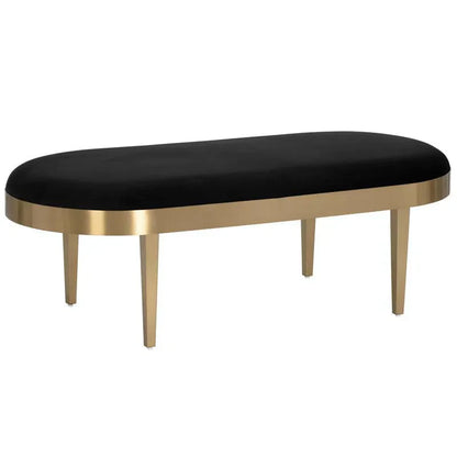 Jolie Bench Black Sky Modern Velvet With Gold Frame