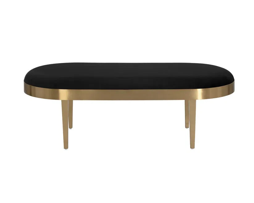 Jolie Bench Black Sky Modern Velvet With Gold Frame