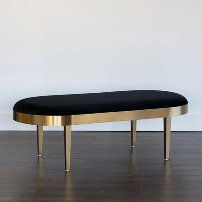 Jolie Bench Black Sky Modern Velvet With Gold Frame