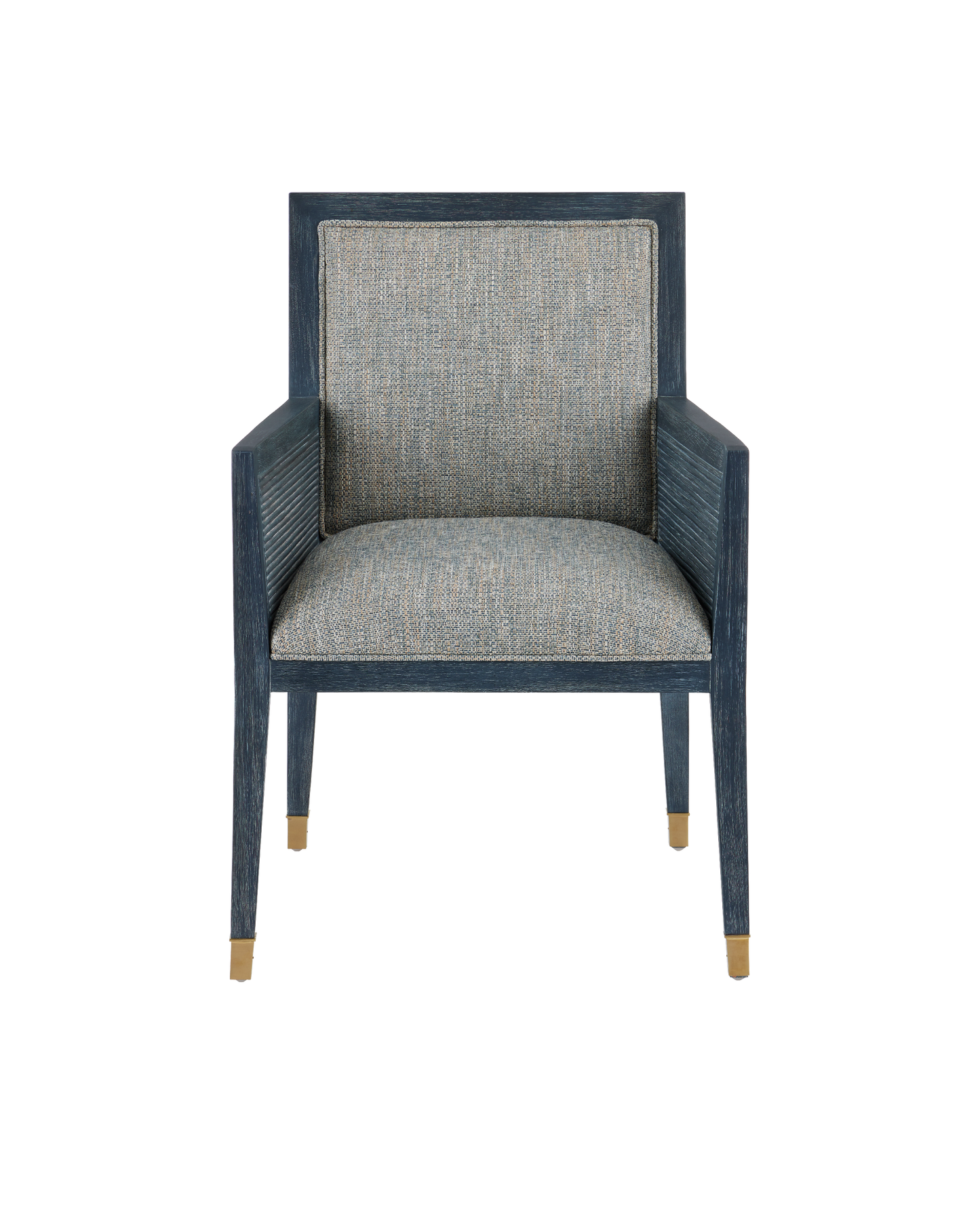 Santos Mahogany and Rattan Vintage Navy Blue Armchair