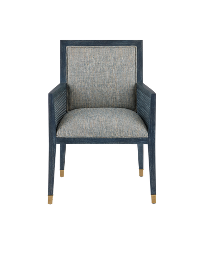 Santos Mahogany and Rattan Vintage Navy Blue Armchair