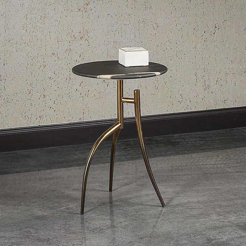 SUNPAN Trent Black Marble Top Round Side Table