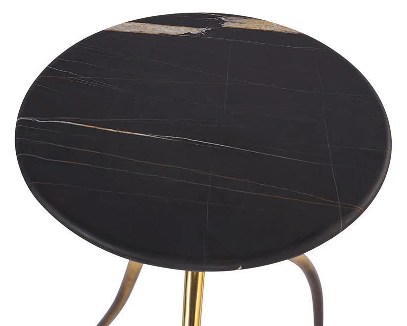SUNPAN Trent Black Marble Top Round Side Table