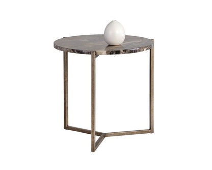 Cecil End Table With Brown Marble Top And Steel Base