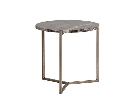 Cecil End Table With Brown Marble Top And Steel Base