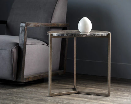 Cecil End Table With Brown Marble Top And Steel Base