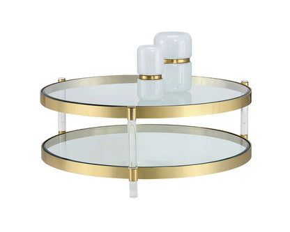 York Coffee Table Brass With Glass Shelves And Modern Design