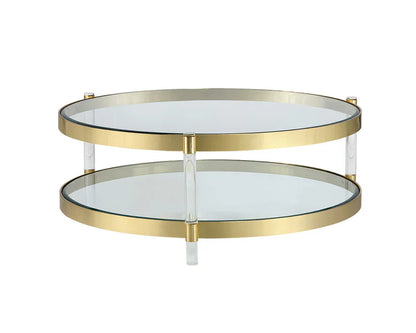 York Coffee Table Brass With Glass Shelves And Modern Design