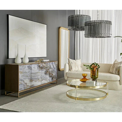 York Coffee Table Brass With Glass Shelves And Modern Design