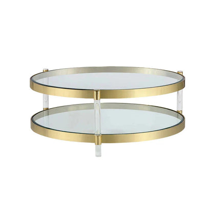 York Coffee Table Brass With Glass Shelves And Modern Design