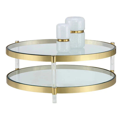 York Coffee Table Brass With Glass Shelves And Modern Design