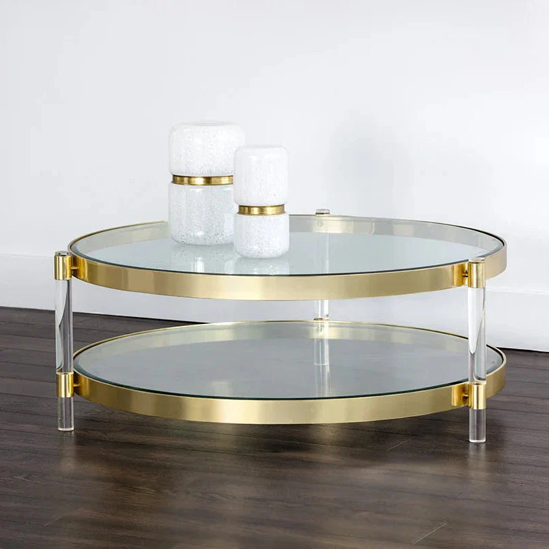 York Coffee Table Brass With Glass Shelves And Modern Design