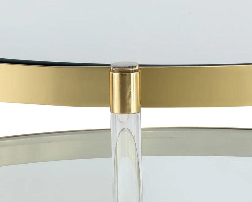 York Coffee Table Brass With Glass Shelves And Modern Design