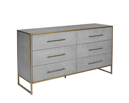 Sunpan Venice Dresser Grey Shagreen With Brass Accents