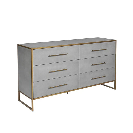 Sunpan Venice Dresser Grey Shagreen With Brass Accents