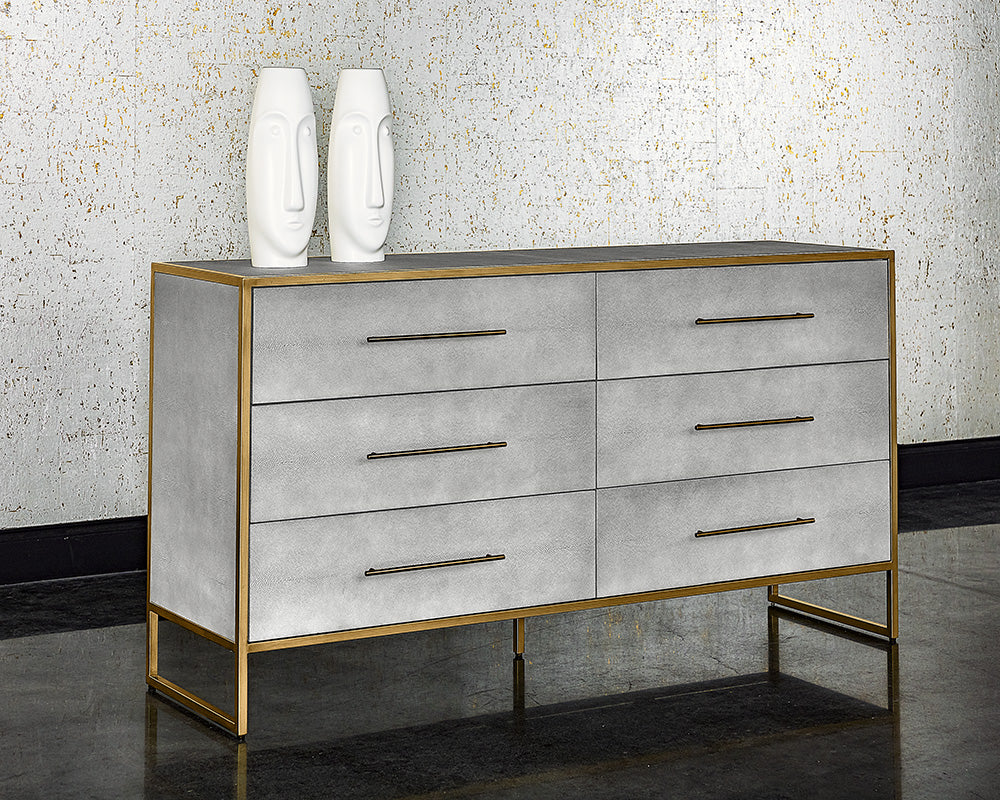 Sunpan Venice Dresser Grey Shagreen With Brass Accents