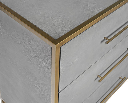 Sunpan Venice Dresser Grey Shagreen With Brass Accents