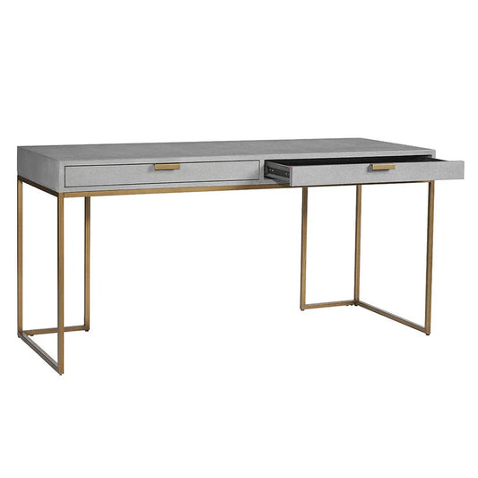 Jiro Desk - Grey Shagreen With Antique Brass Legs