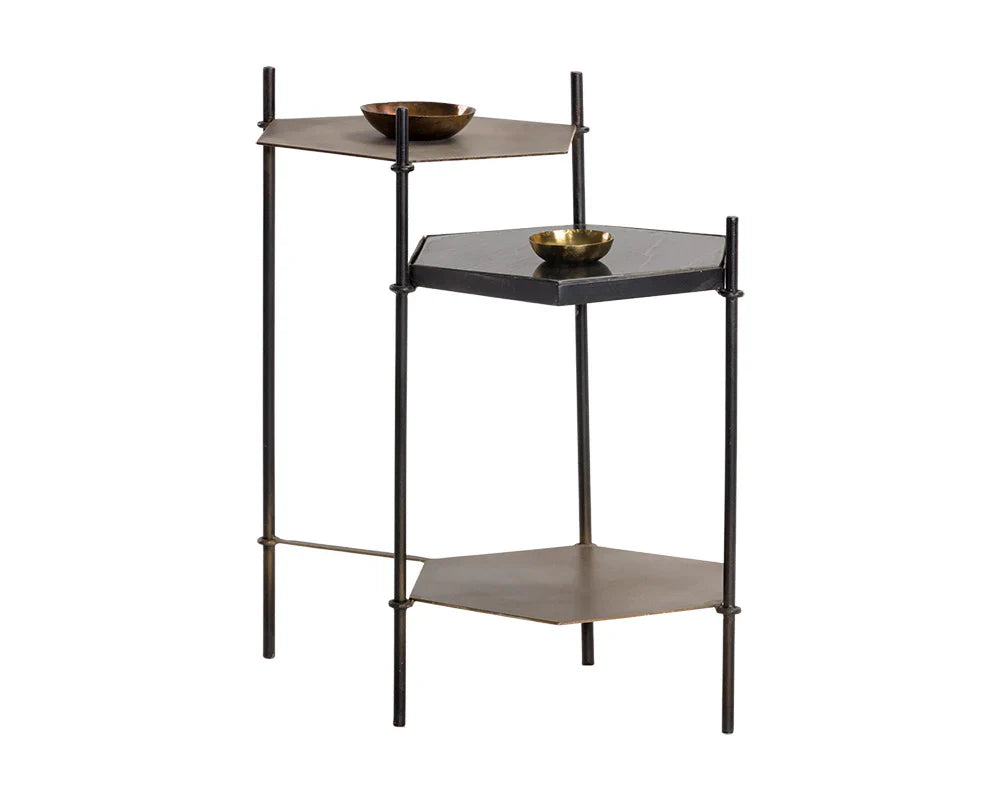 Hexall Side Table With Black Marble And Brass Finish