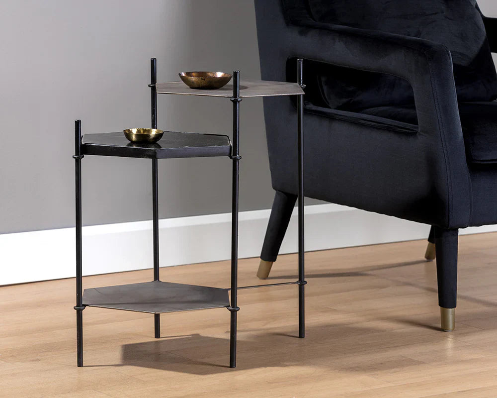 Hexall Side Table With Black Marble And Brass Finish