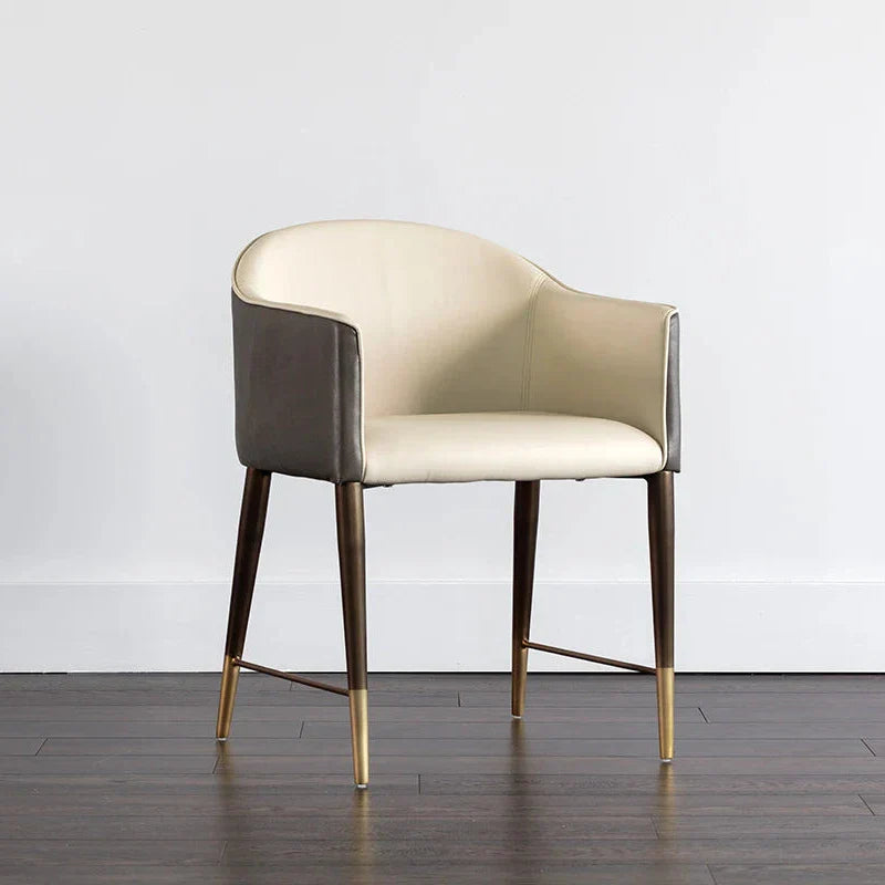 Kylin Dining Armchair Modern Faux Leather Brass Legs