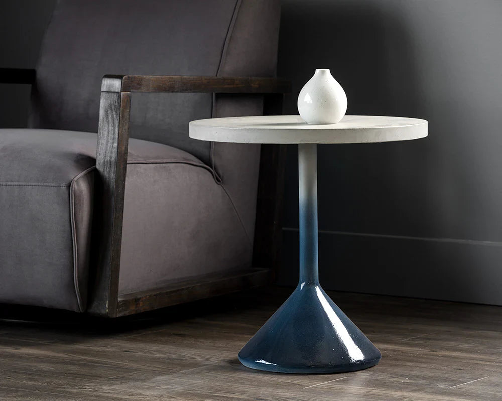 Laszilo End Table Modern Concrete Grey Top Blue Base