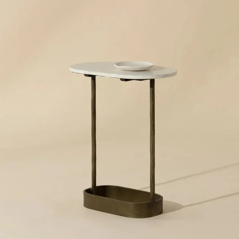 Eden White Marble Topped Oval End Table