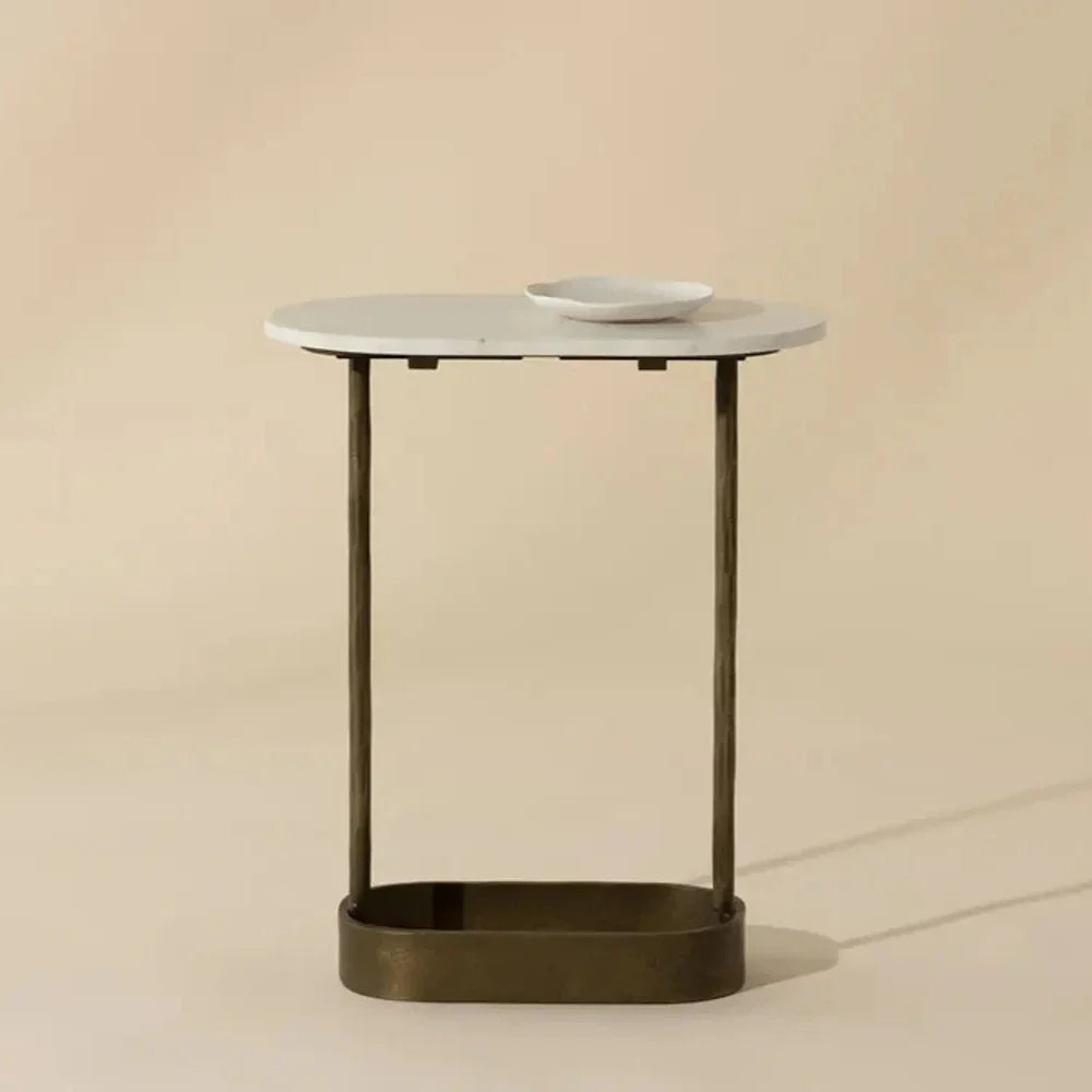 Eden White Marble Topped Oval End Table