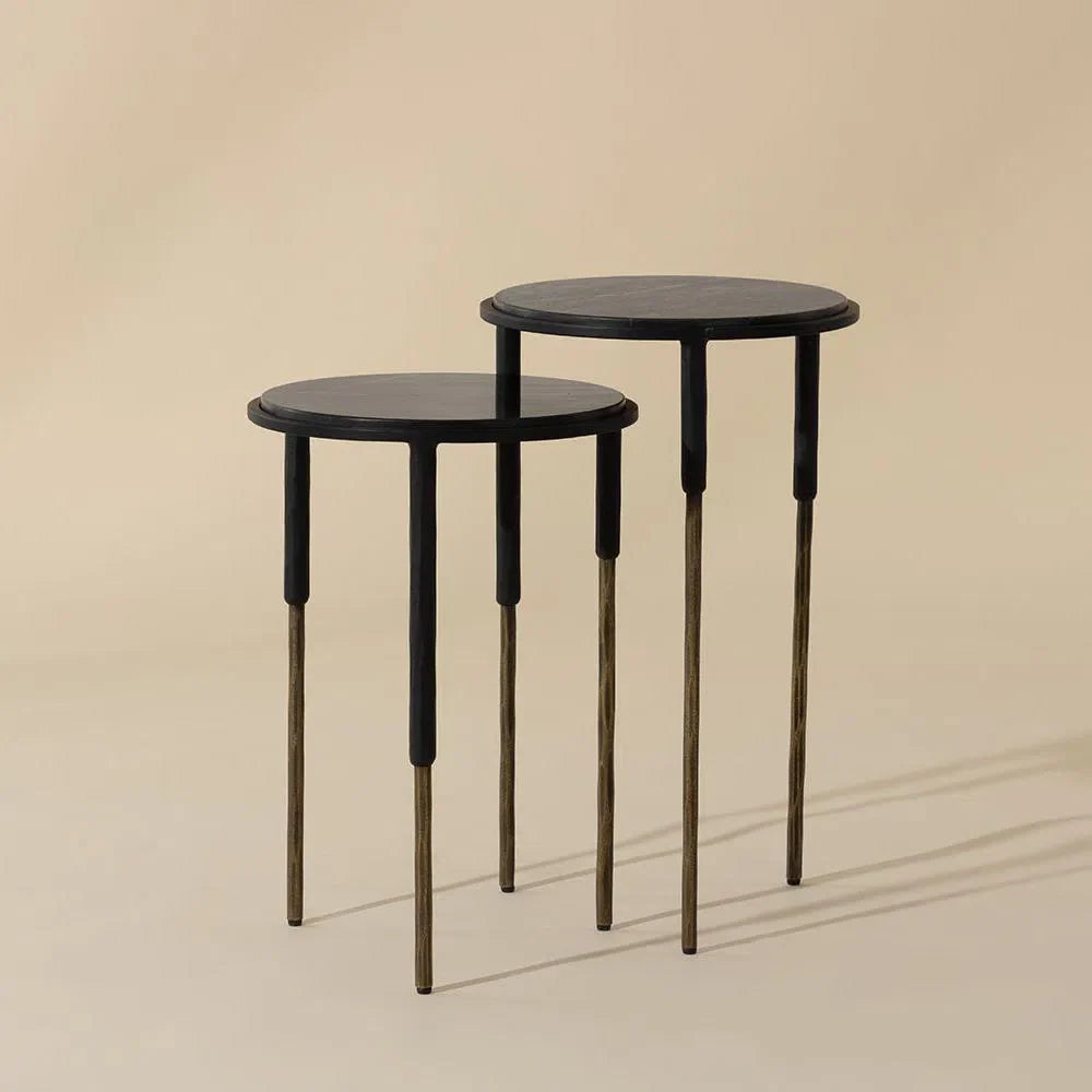 SUNPAN Kyrie Black Marble Nesting Table 2PC