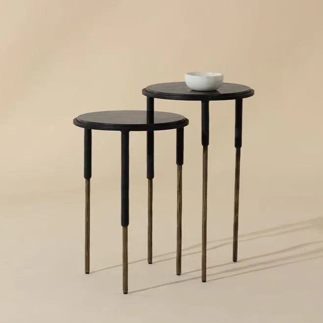 SUNPAN Kyrie Black Marble Nesting Table 2PC