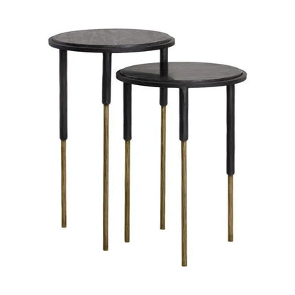 SUNPAN Kyrie Black Marble Nesting Table 2PC