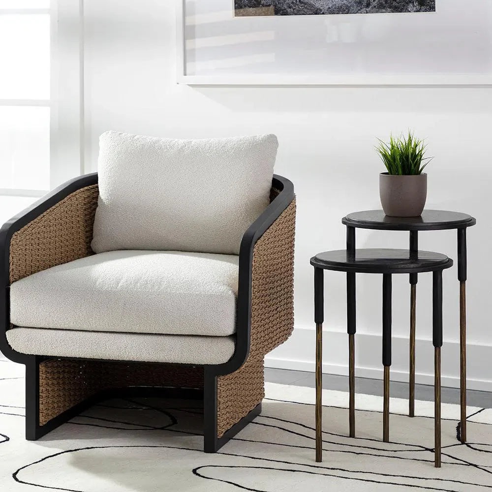 SUNPAN Kyrie Black Marble Nesting Table 2PC