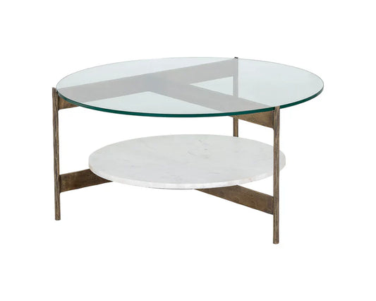 Mikayla Coffee Table Glass Marble Antique Brass Finish