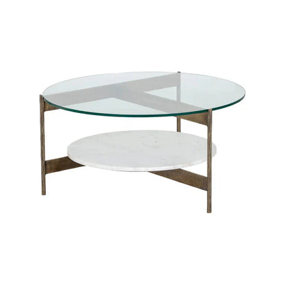 Mikayla Coffee Table Glass Marble Antique Brass Finish