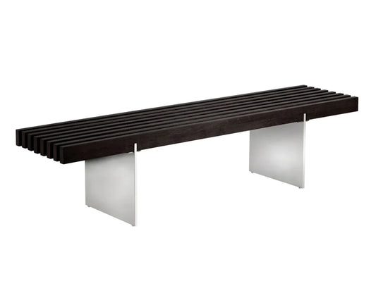 Atticus Bench Sleek Black Wood With Polished Steel Legs