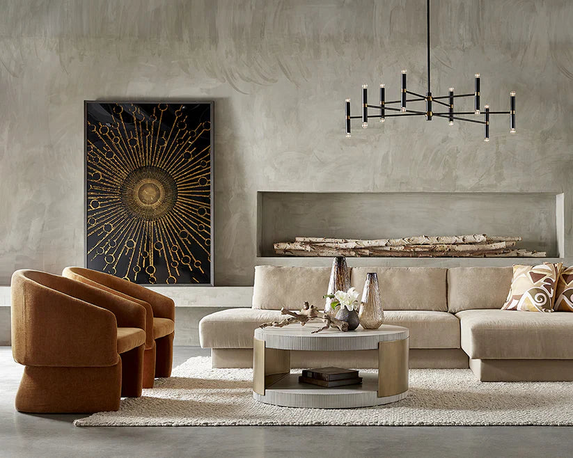 Cavette Coffee Table Concrete Top Brass