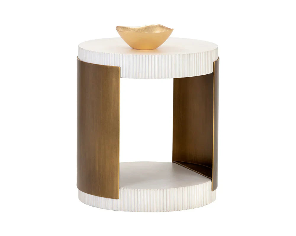 Cavette End Table Modern Concrete White Top Brass Base