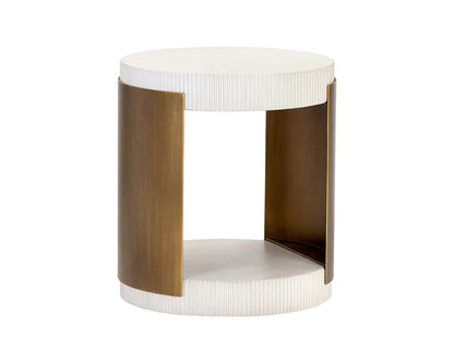 Cavette End Table Modern Concrete White Top Brass Base