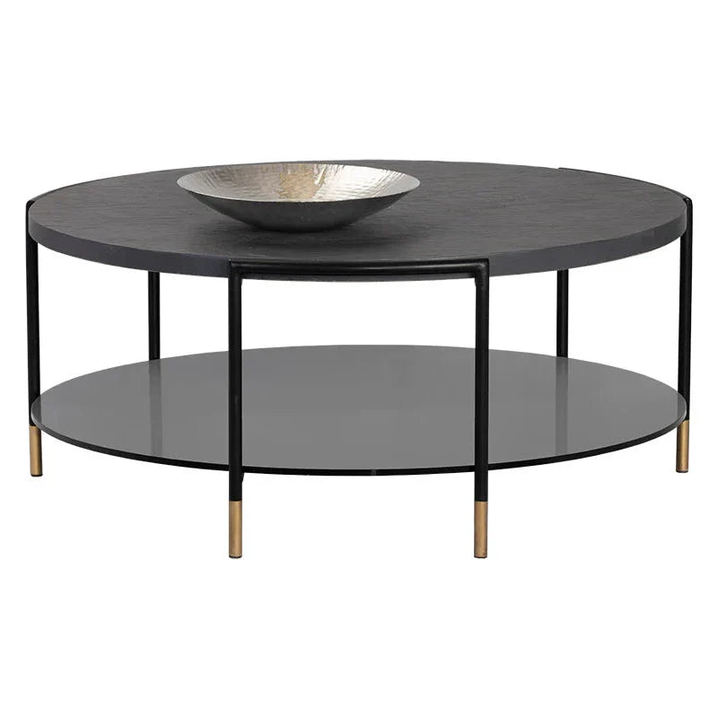 Zuma Coffee Table Modern Concrete and Glass with Gold Caps