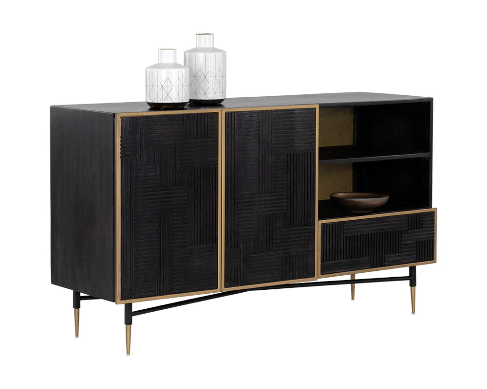 Markwood Sideboard Brass Dark Brown With Ample Storage