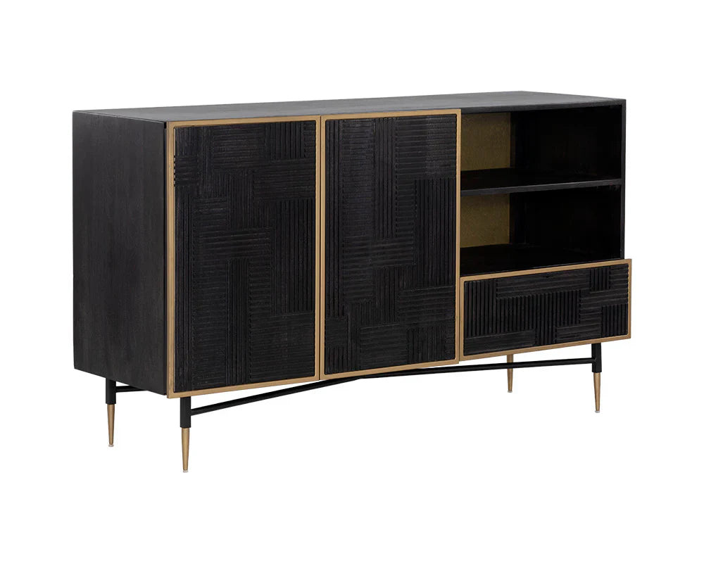 Markwood Sideboard Brass Dark Brown With Ample Storage