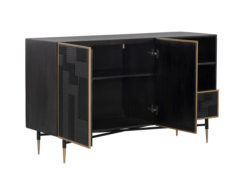 Markwood Sideboard Brass Dark Brown With Ample Storage